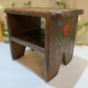 Antique Primitive Wooden Milking Hearth Foot Stool Folk Art Country Wood